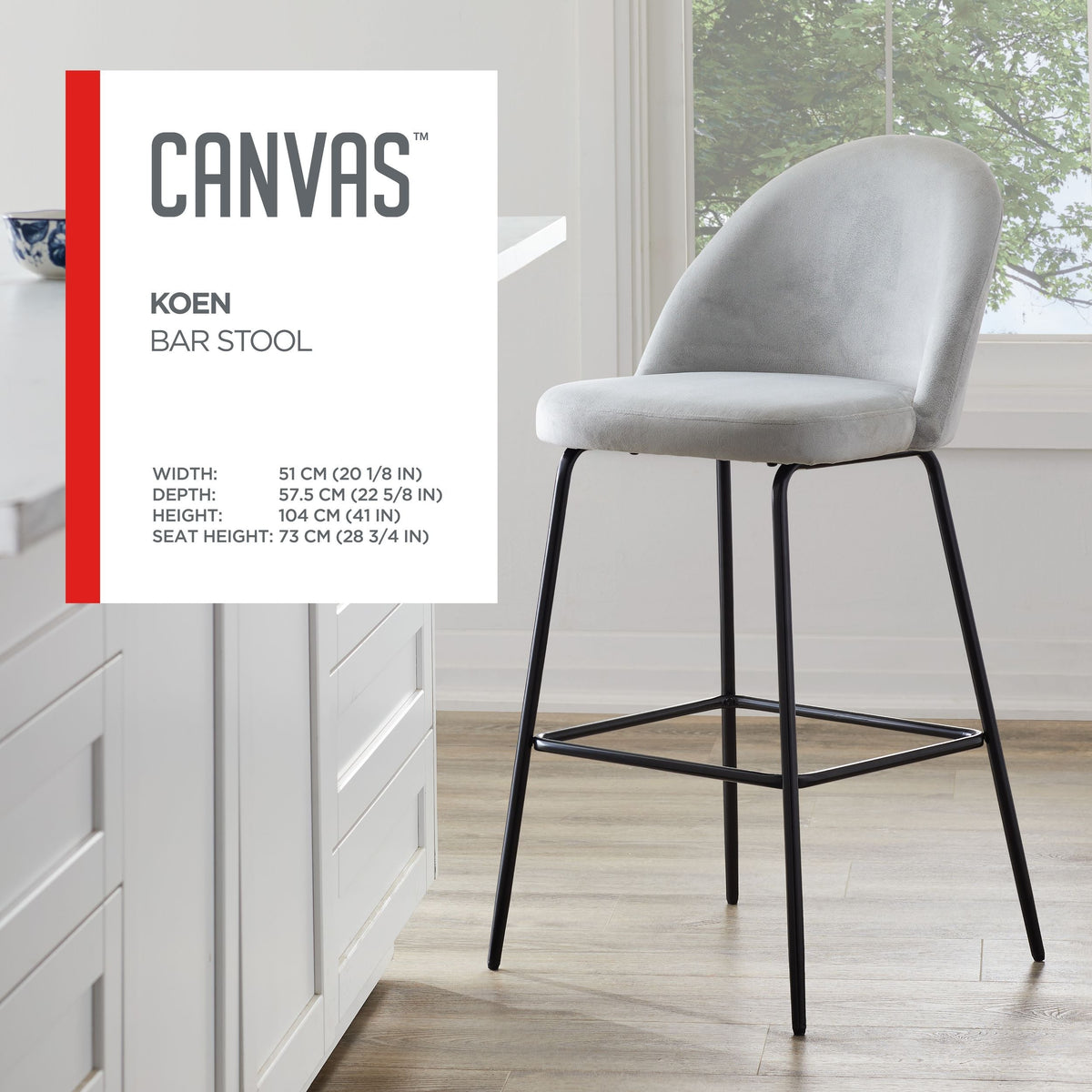 Koen Bar Elegant Counter Stool with Footrest, Grey J6Q2 - product image 5