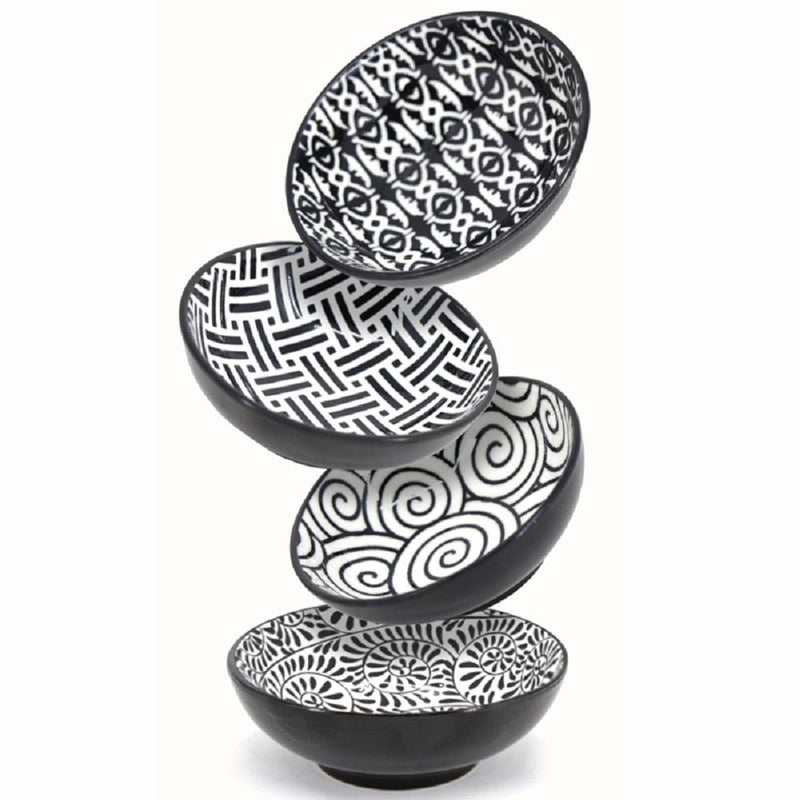 Black & White Patterned Mini Bowls Set, 8-cm, 4-pc V7U4