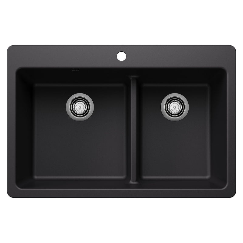 Dual Mount Kitchen Sink with Low Divide, Black, 33-in D8E4