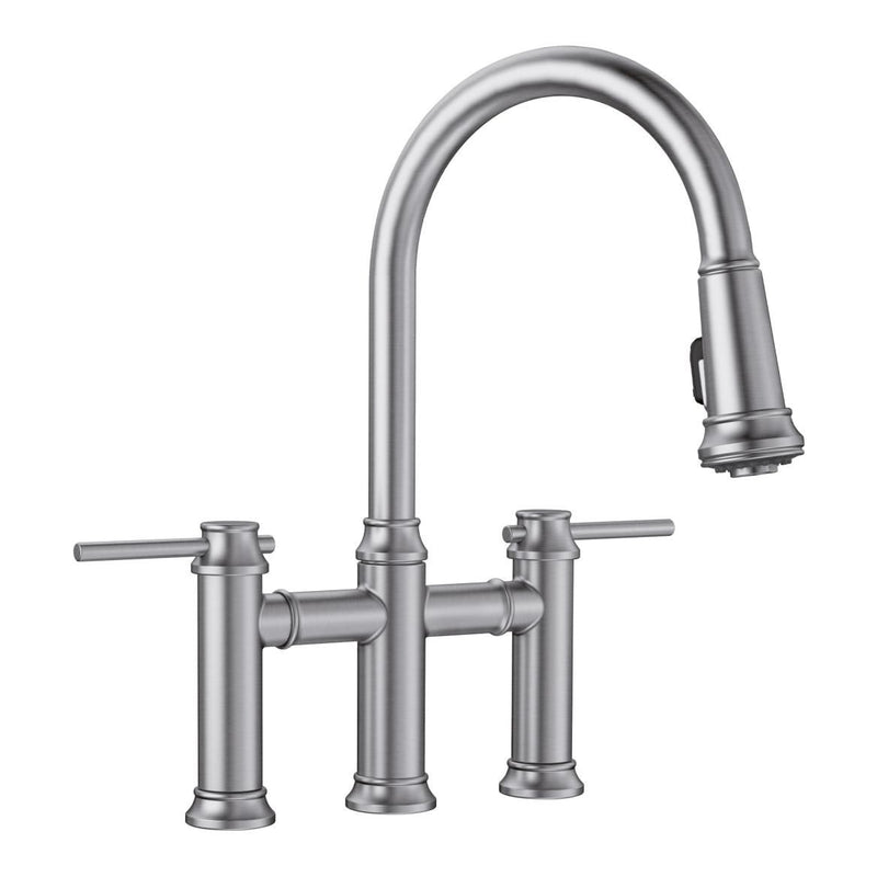 Empressa Pull-Down Dual-Spray Bridge Faucet, PVD Steel A4H0