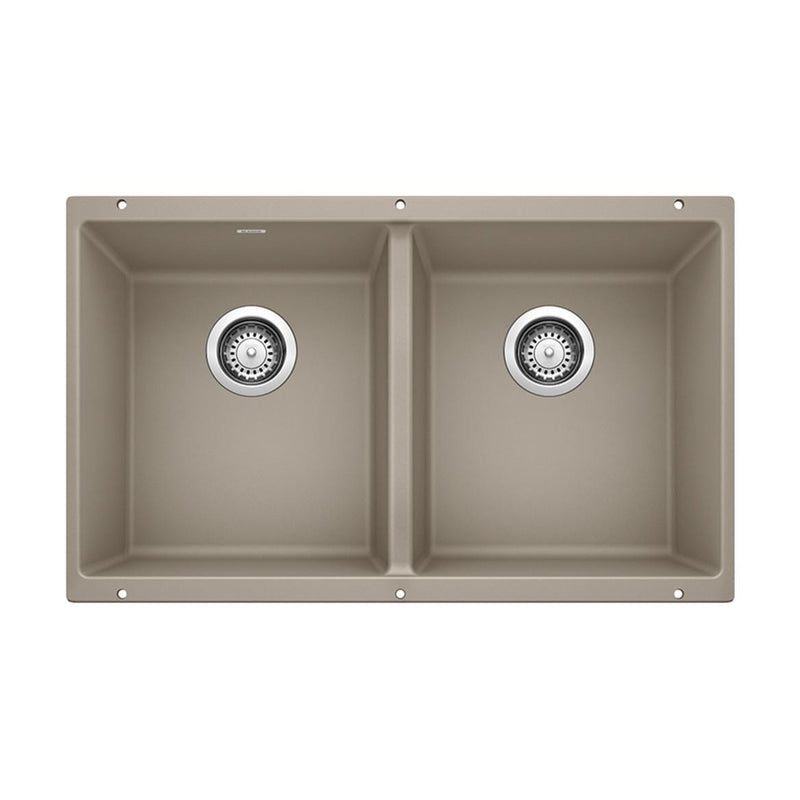 Precis SILGRANIT 29-in 50/50 Double Bowl Undermount Kitchen Sink, Truffle L6E4