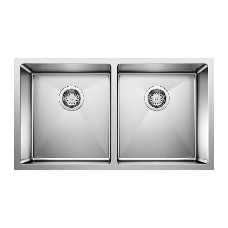 Quatrus R15 32-in 50/50 Double Bowl Undermount Stainless Steel Kitchen Sink Q3Q4