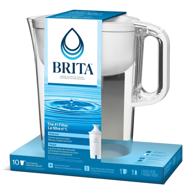 Huron Bright Water Pitcher, BPA free, Standard Filter included, 10-Cup, White L8G5