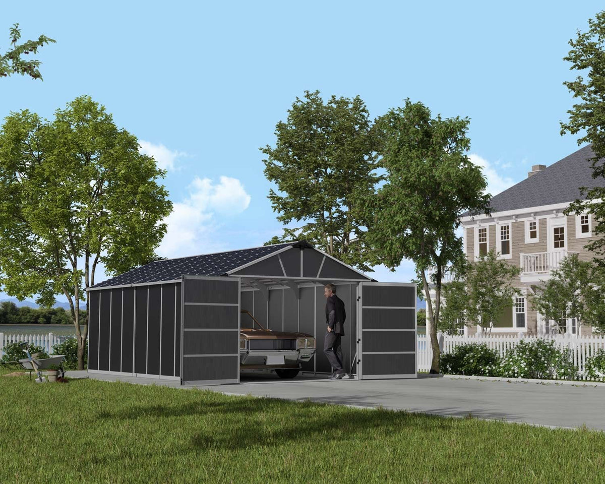 by Palram Yukon 2-Door Car Garage/Utility Storage Shed Kit, Dark Grey, 11x21-ft B6X1 - product image 4