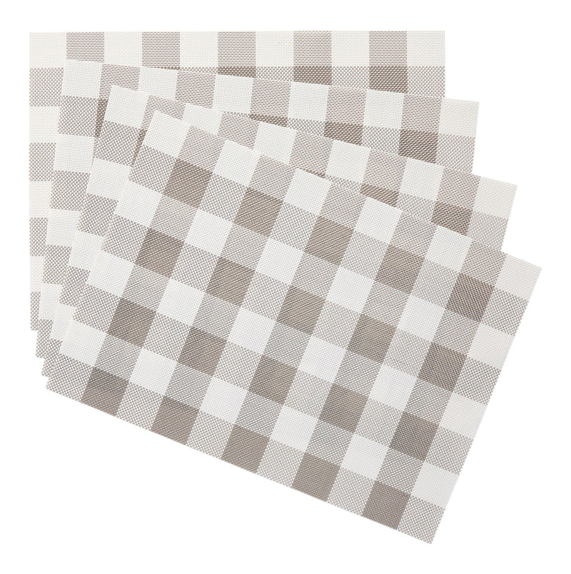 Gingham Plaid Checkered Rectangle Placemat, Silver/Ivory, 13-in x 18-in, 4-pk I1P4