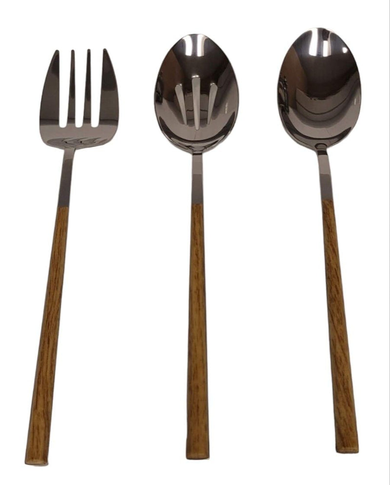 Kin Stainless Steel Serving Set with Faux Wood Finish, 3-pc G3X5