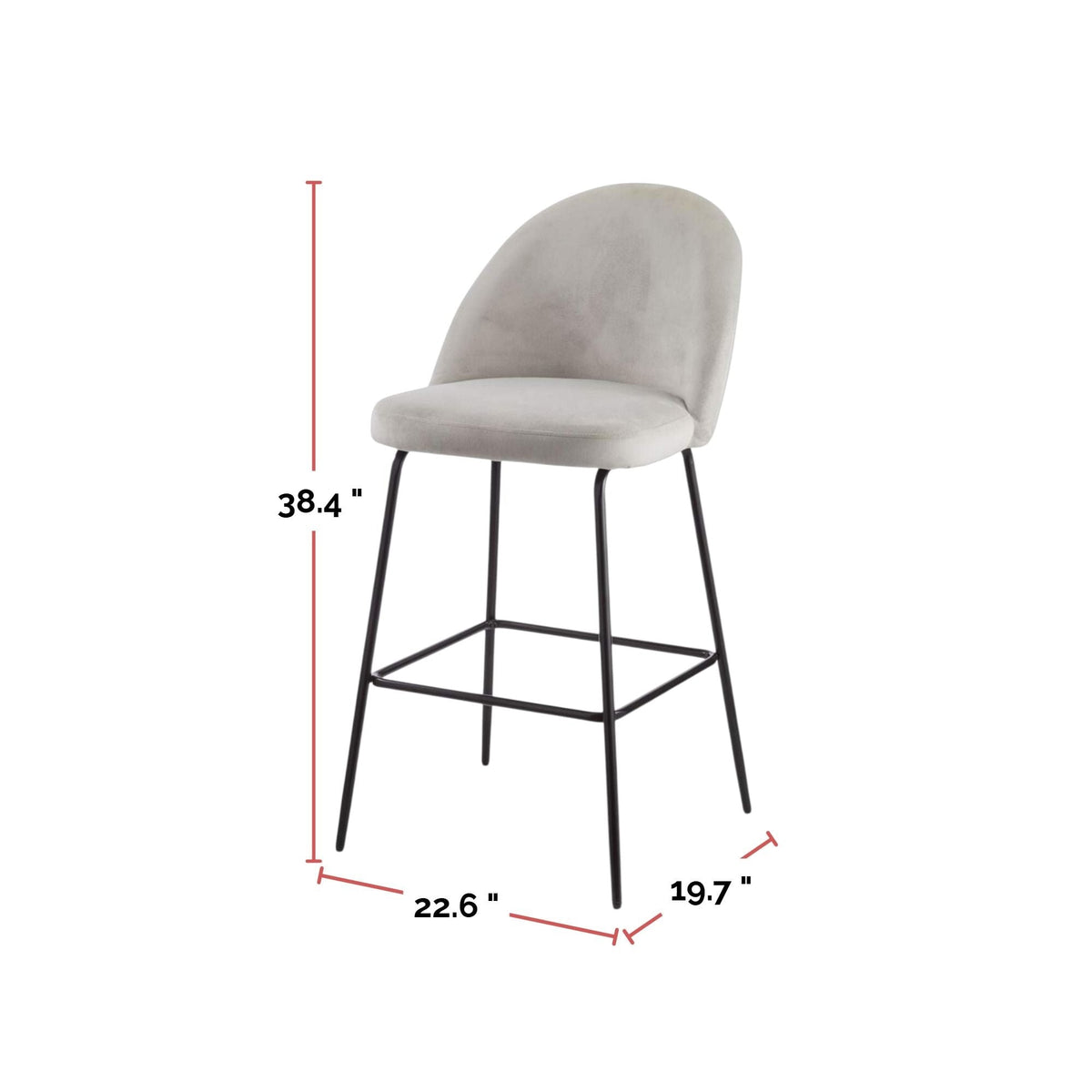 Koen Bar Elegant Counter Stool with Footrest, Grey J6Q2 - product image 6