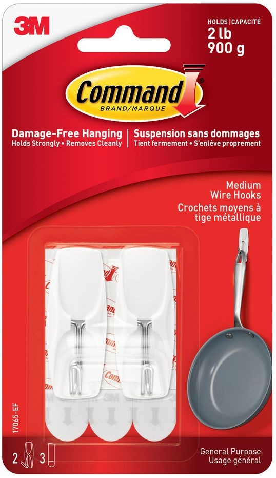 Medium Wire Toggle Hooks with Adhesive Strips, White, 2-lbs, 2 Strips per Pack A4P5