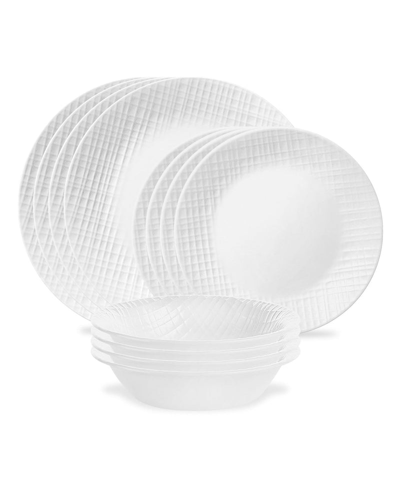 Linen Weave Dinnerware Set, Serves 4, 12-pc, White X4U6