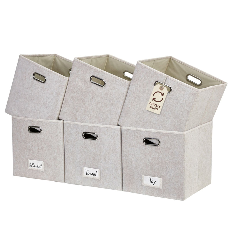Collapsible Felt Storage Cube, 11-in, 6-pk, Beige M8O2