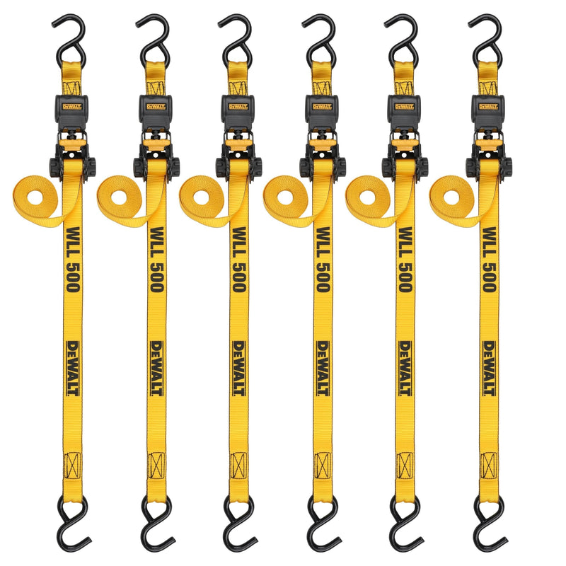 DXBC15006X 1,500-lb Ratchet Tie-Down, with Storage Bag, 1-in x 10-ft, 6-pk, Yellow Y3I1