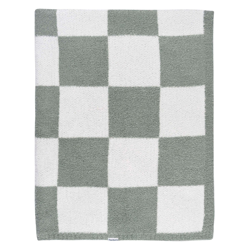 Childrenwear Green Checkered Silky Mink Baby Blanket N7D1