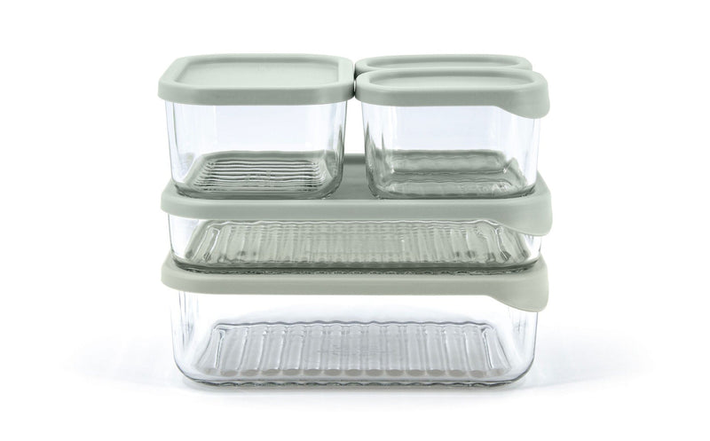 Modular Reusable Glass Fridge Food Storage Container Set with Peel-Off Lid, 5 Count B7Y7