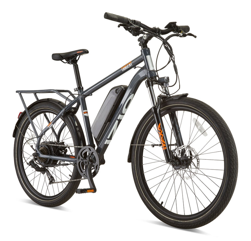 iZip Tangent All-Terrain 48V Electric Bike with Storage Carrier, 26-in Wheel, Grey P0L8