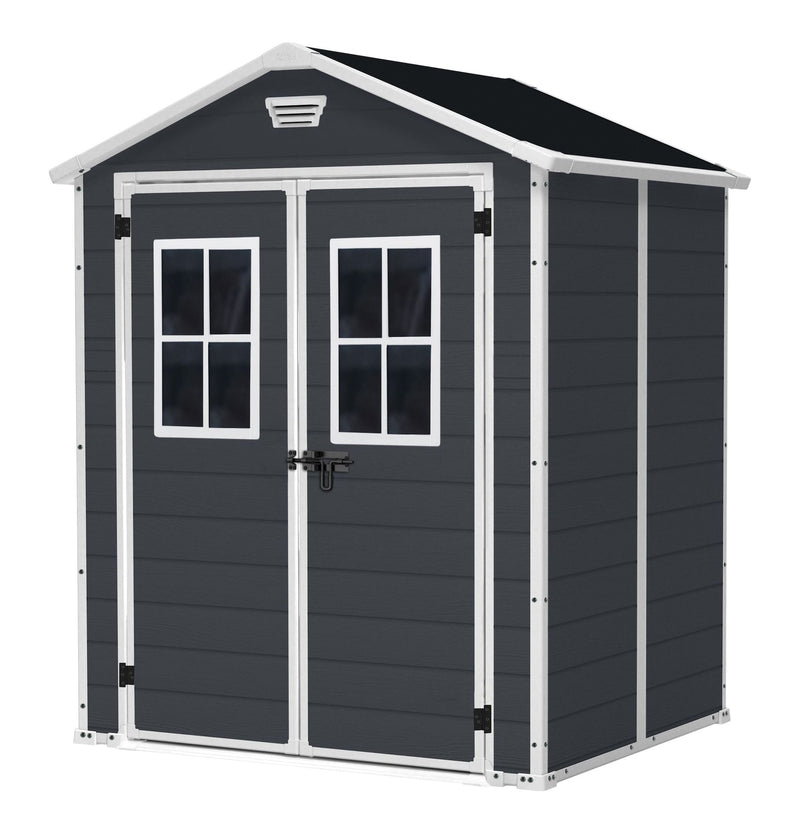 Manor Resin Outdoor Storage Shed with Fixed Window, Grey, 6-ft x 5-ft R5I9
