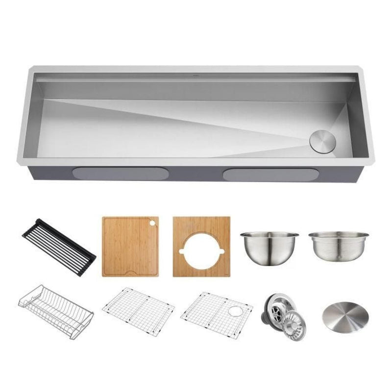 Kore 2-Tier Workstation Undermount 16-Gauge Single Bowl Kitchen Sink with 11-Piece Chef’s Kit, 57-in K6I9