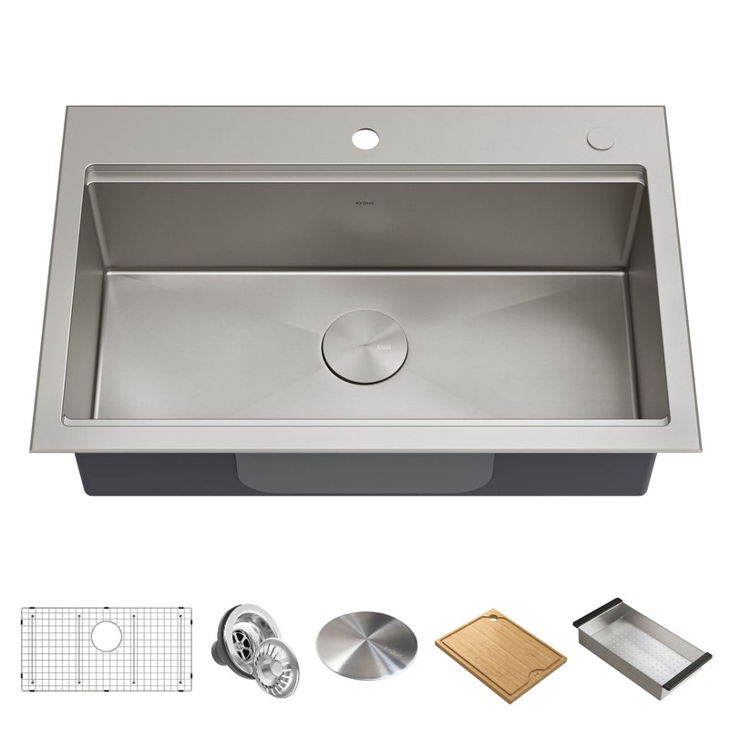 Kore Top/Undermount Stainless Steel Single Bowl Kitchen Sink with Add-Ons, 32x21x9-in I8W1
