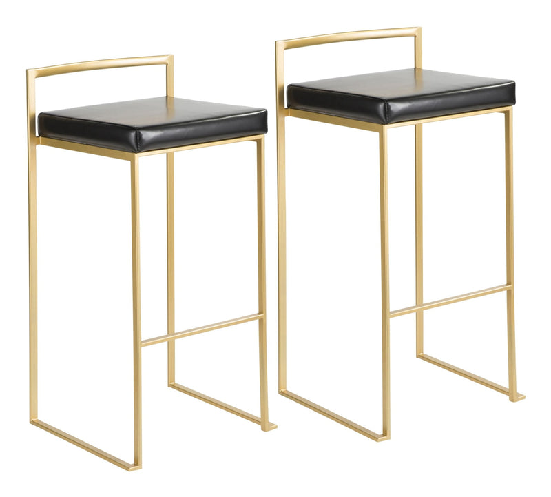 Fuji Stackable PU Leather Counter/Bar Stools (2-Piece Set), Gold/Black G9C9