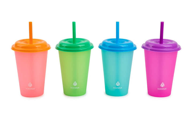 Plastic Colour Changing Cups with Straws & Lids, 12-oz, 4-pk, Assorted Colours W8S9