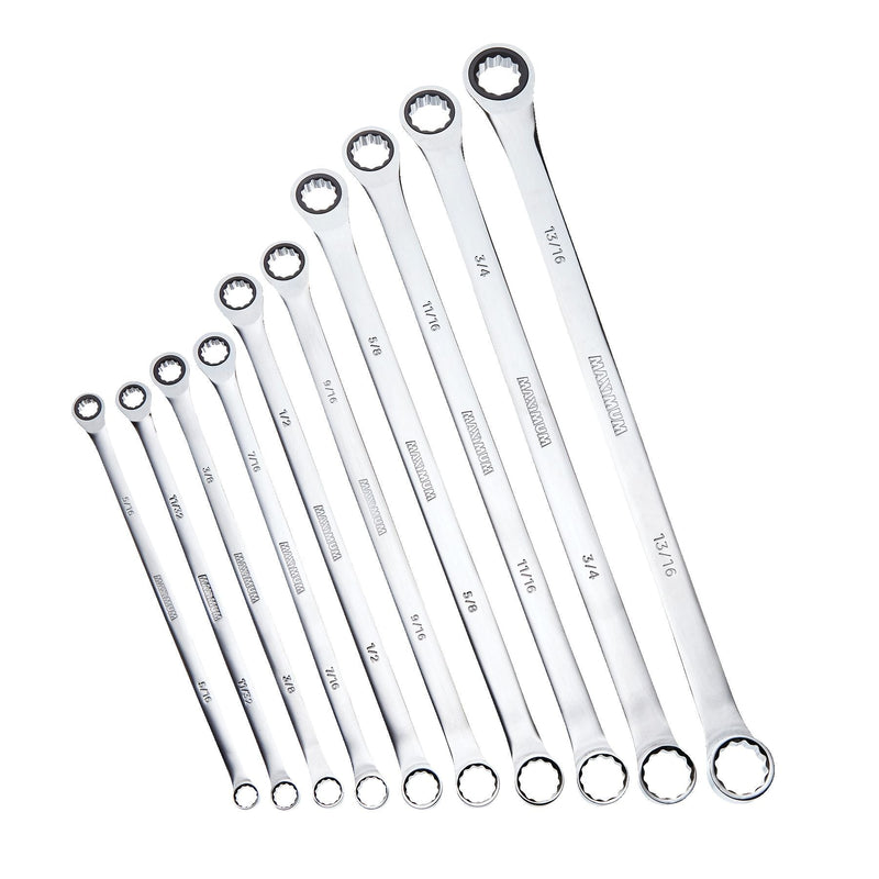 Extra-Long Double Box-End Ratcheting Wrench Set, SAE, 10-pk S0I2