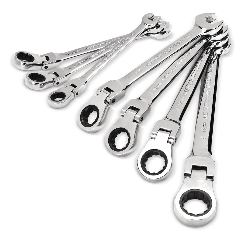 Flexhead Ratcheting Wrench Set, Alloy Steel, Metric, 7-pc V0X5