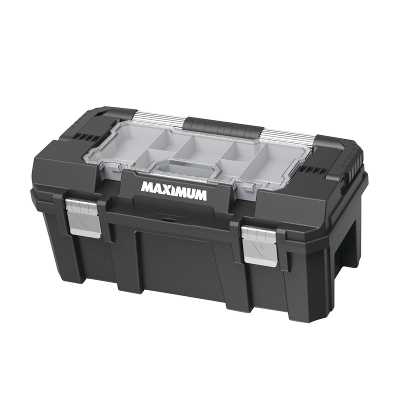 Heavy-Duty Plastic Tool Box with Removable Tray & Organizer, 22-in, Black Y9D9