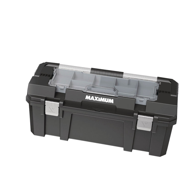 Heavy-Duty Plastic Tool Box with Removable Tray & Organizer, 26-in, Black G4E1
