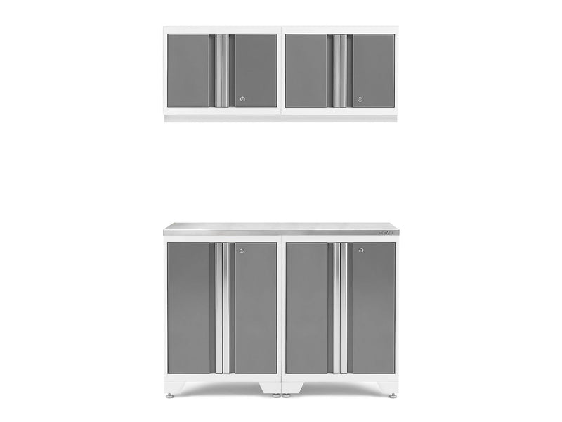 Bold 3.0 Series All-in-One Lockable Steel Garage Cabinetry Set with Stainless Steel Top, White/Platinum, 48-in x 18-in x 76.75-in, 5-pc R0N8