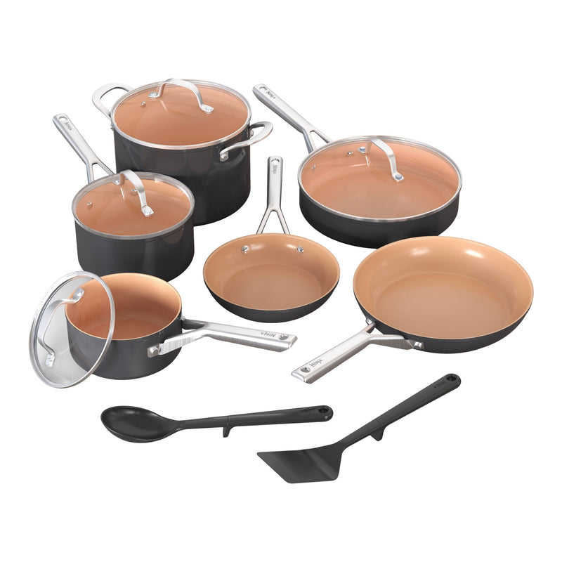 Extended Life Essential Ceramic Cookware Set, 12-pc, Dark Grey J6Y6
