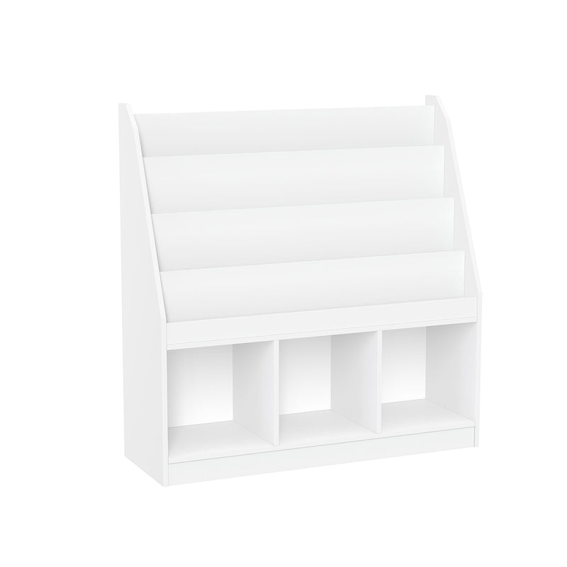 Home Kids' Playroom Bookrack with 3 Toy Organizer Cubbies & 4 Book Shelves, White Q1A8