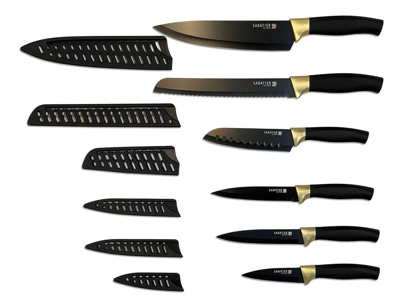 Knife Set with Covers, Black/Gold, 12-pc E6J6