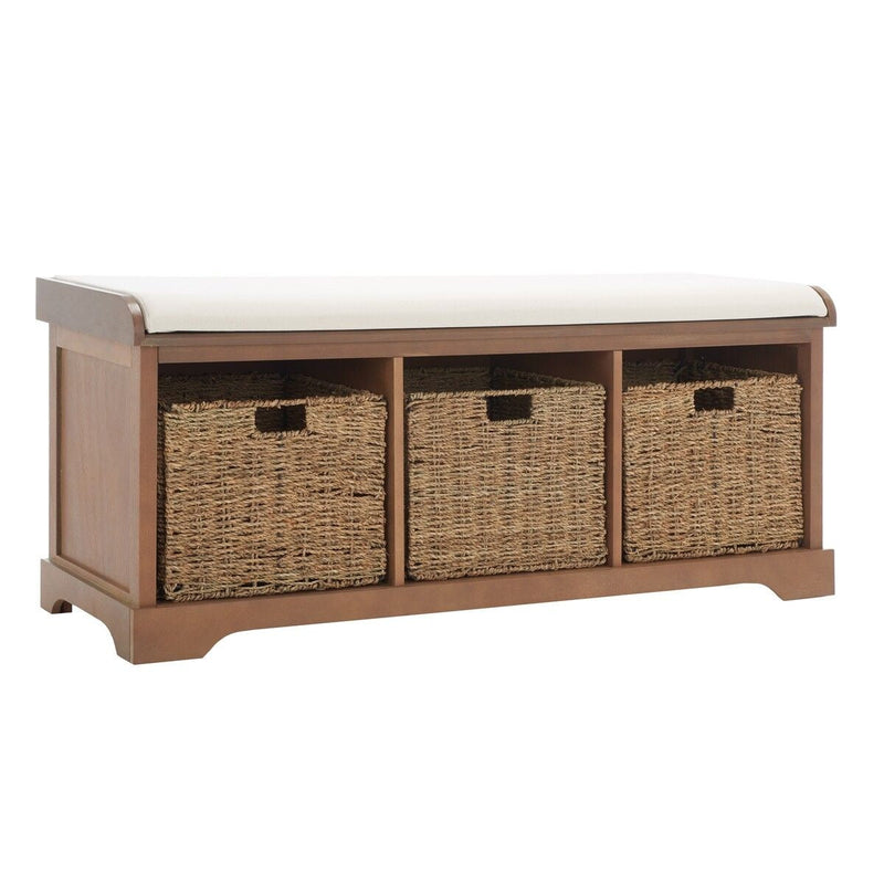 Lonan Wicker Storage Bench, Grey Wash/White, 16.1-in x 47-in x 19.9-in I0K8