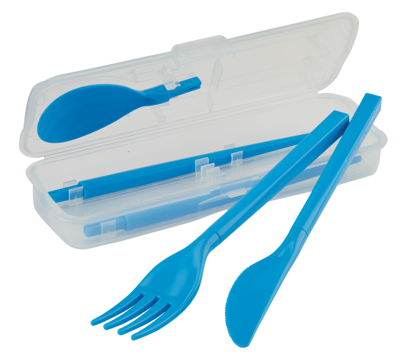 Cutlery Set To Go, Modular Travel Plastic Cutlery Set with Knife, Fork, Spoon, Chopsticks and Case R2K1