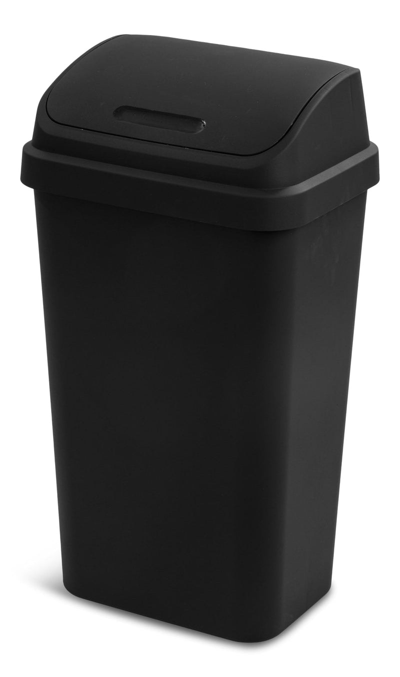 Plastic Rectangular Swing Lid Garbage Can, Black, 49-L M5K2