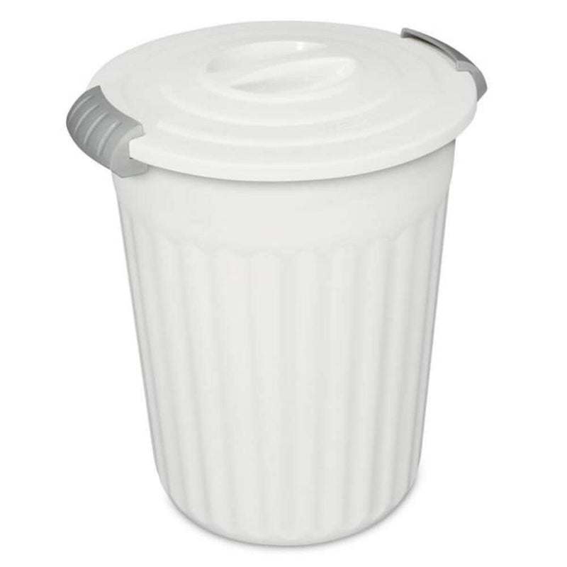 Plastic Round Latching Utility Garbage Can, White, 23-L L4L7
