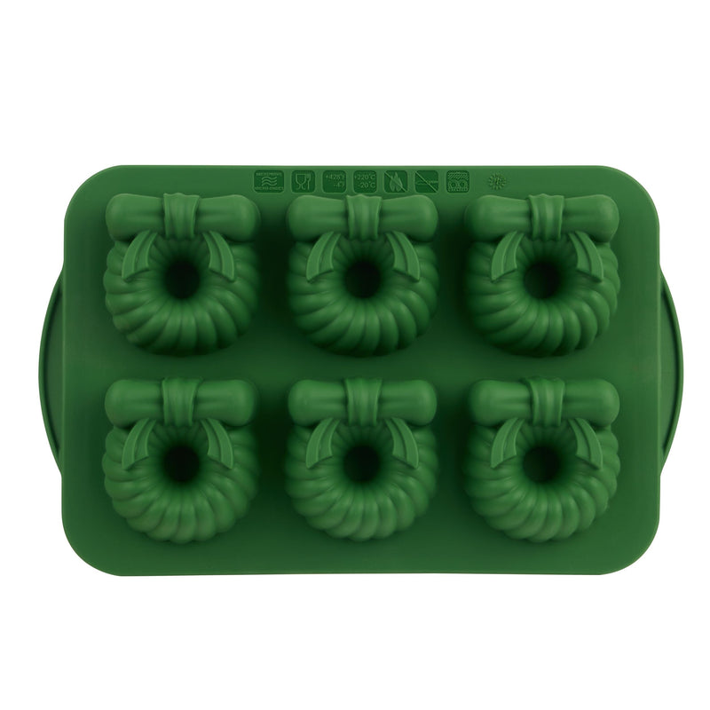 Green Steel/Silicone Wreath Cake Pan, 6-pk M1T6