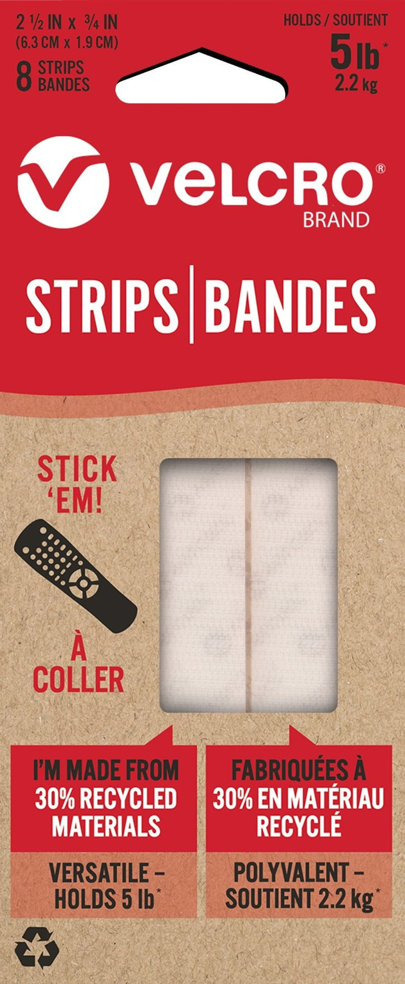 Durable Reusable Eco Strips, White, 5-lbs, 2.5 x 0.7-in, 8-pk F8S8