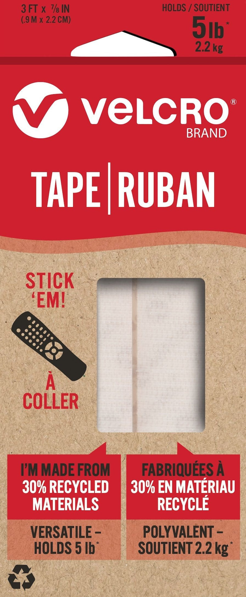 Durable Reusable Eco Tape, White, 5-lbs, 3-ft x 0.7-in N0L3