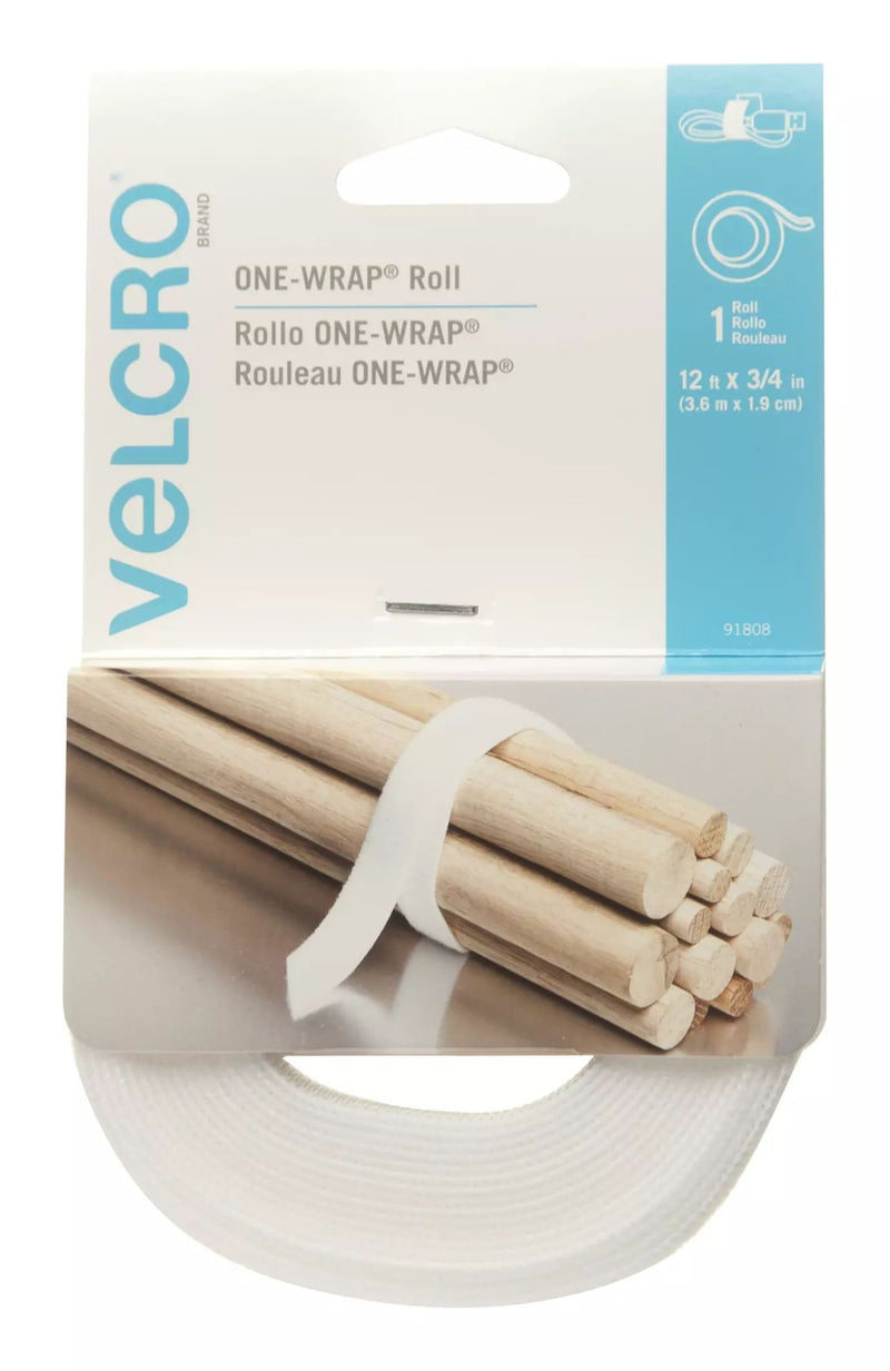 ONE-WRAP Adjustable Reusable Hook and Loop Strap, White Roll, 12-ft x 3/4-in, 1-pk K5L1