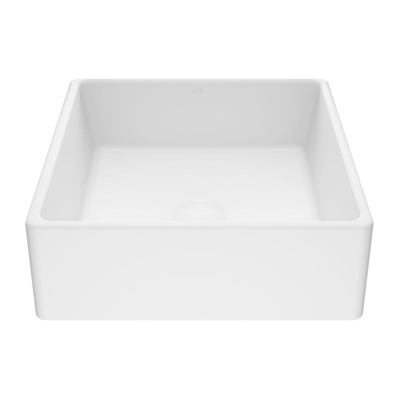 Dianthus Matte Stone Square Vessel Bathroom Sink, Above-Counter Installation, White R0Y0