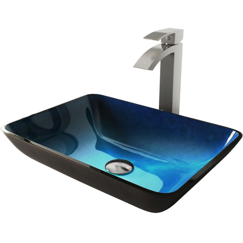 Glass Turquoise Water Bathroom Sink/Basin Set with Duris Faucet and Rectangular Vessel Z5N0