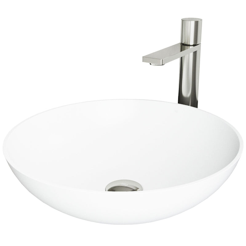 Lotus MatteStone White Bathroom Sink/Basin Set with Gotham Faucet and Round Composite Vessel M1B0
