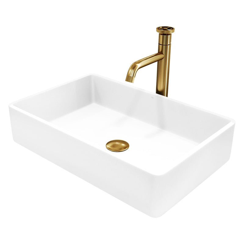 Magnolia MatteStone White Bathroom Sink/Basin Set with Cass Faucet and Rectangular Composite Vessel H9B5