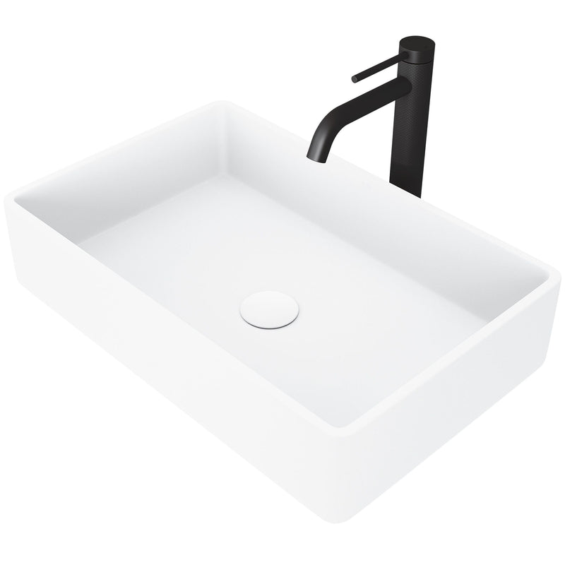 Magnolia MatteStone White Bathroom Sink/Basin Set with Lexington Faucet and Rectangular Composite Vessel E1S1