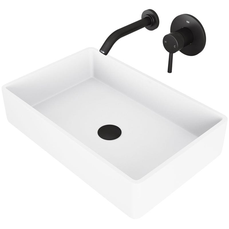 Magnolia MatteStone White Bathroom Sink/Basin Set with Olus Wall Mount Faucet and Rectangular Composite Vessel U3F0