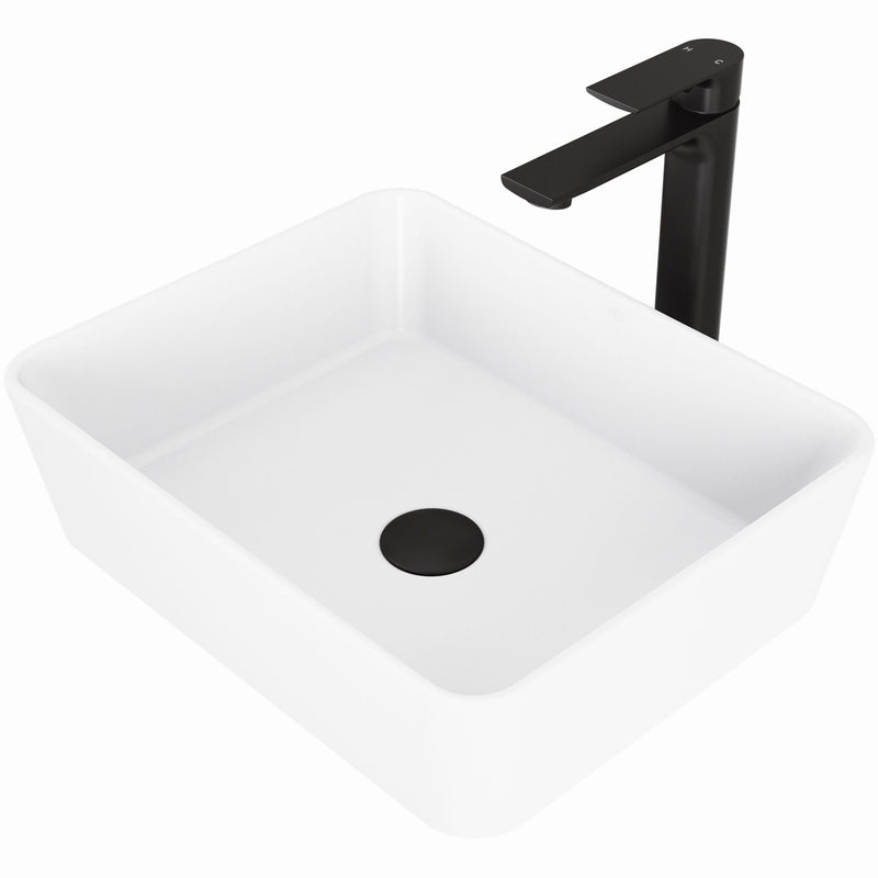 Marigold MatteStone Matte White Bathroom Sink/Basin Set with Norfolk Faucet and Rectangular Composite Vessel U0H5