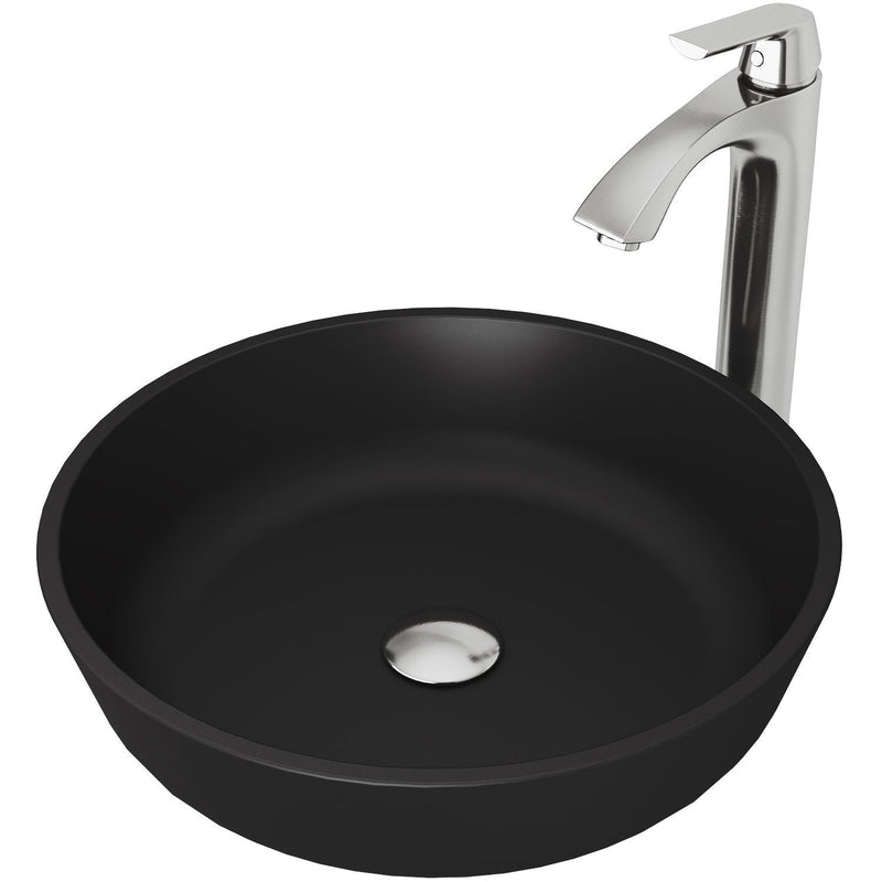 Modus MatteShell Matte Black Bathroom Sink/Basin Set with Linus Faucet and Round Glass Vessel I3V7